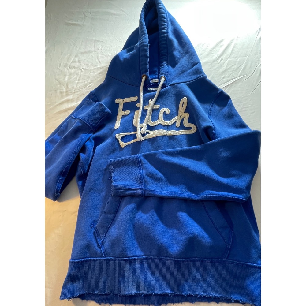 Abercrombie & Fitch Mens Muscle Fit Hoodie Blue Fitch Applique Distressed M
